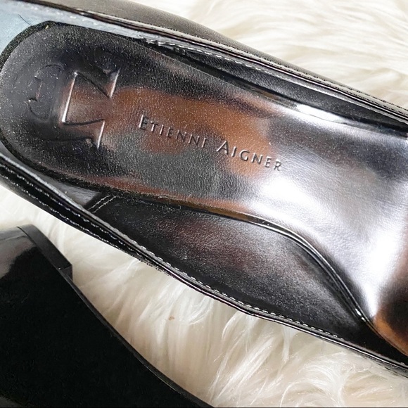 Etienne Aigner Black Peep Toe Patent Wedges SZ 8.5 - Picture 3 of 12